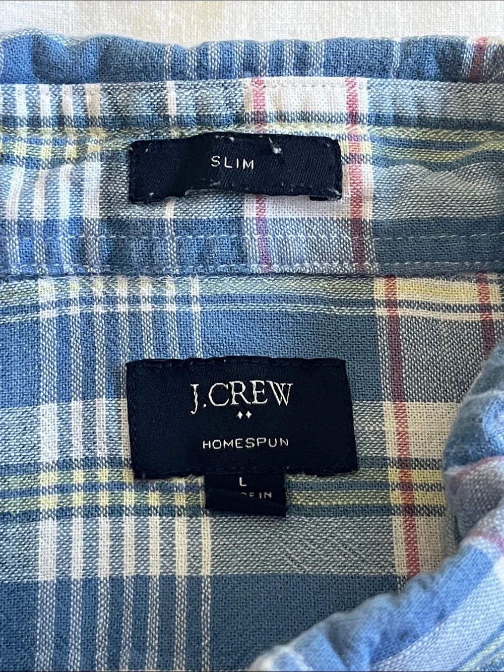 J. Crew Blue Plaid Homespun Button Down Slim Fit Shirt, Size Large